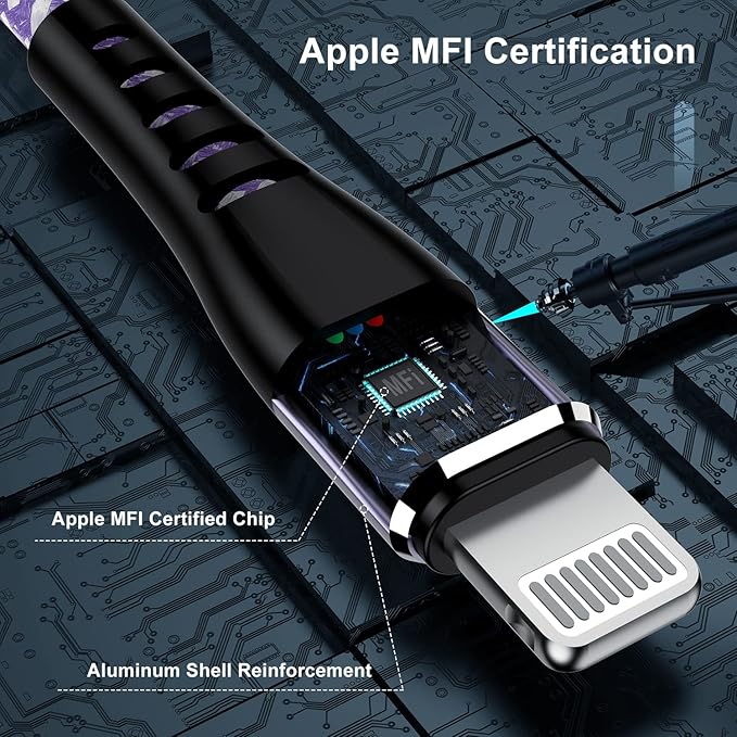 iPhone Charger 1ft, Apple MFi Certified Short Lightning Cable Strong Nylon Braided Charging Cable 1 Foot, Fast iPhone USB Cord for Apple iPhone 14/13/12/11/X/XS/XR/8/iPad Mini Air-Purole