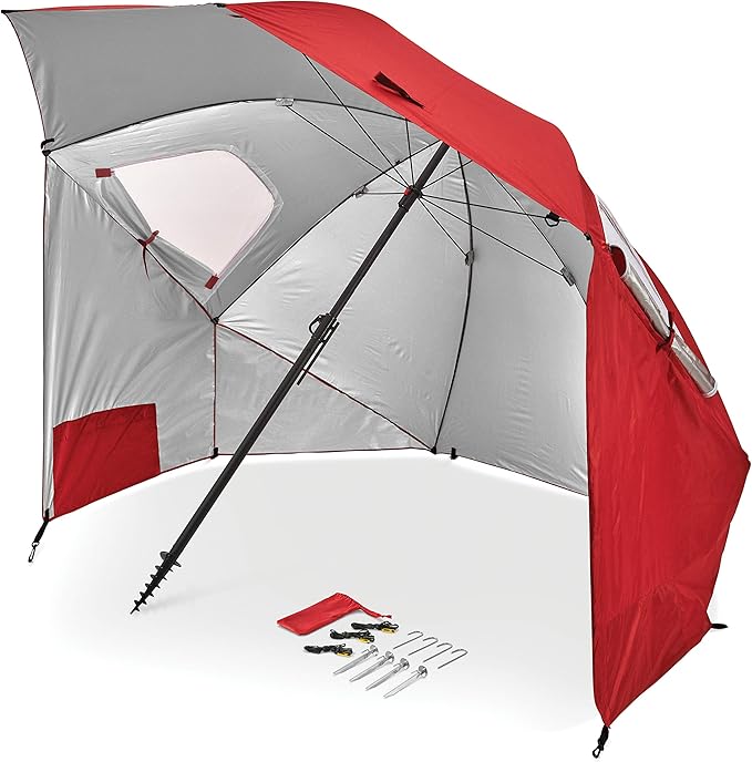 Sport-Brella Premiere UPF 50+ Umbrella Shelter with Patented Side Panels and Tilt Mechanism, Heavy-Duty 1.25 Inch Center Pole, Auger Anchor for Sand and Grass