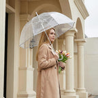 G4Free 52 inch Clear Bubble Umbrella, Large Canopy Transparent Dome Coverage Stick Umbrella, J Hook Handle European Style for Weddings,Prom,Graduation and Outdoor Events