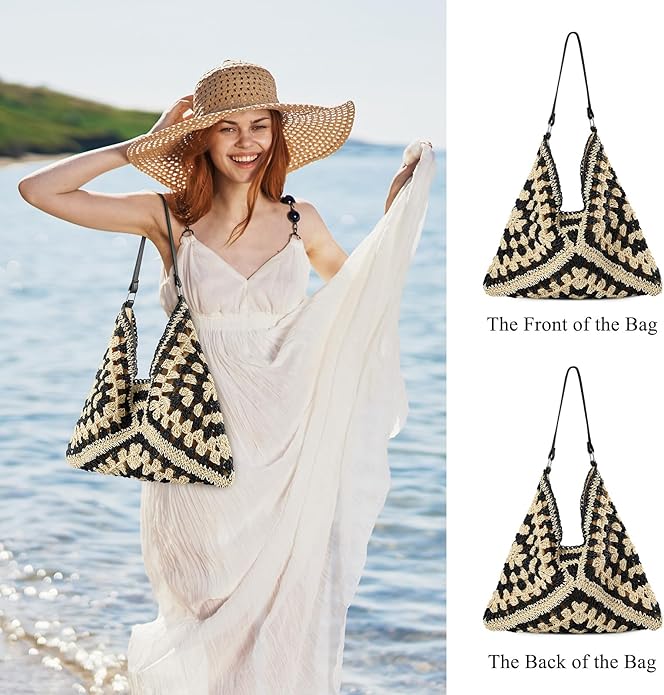 Straw Beach Bags for Women - Summer Woven Tote Bag Shoulder Handbags, Large Beach Bag for Women for Holiday