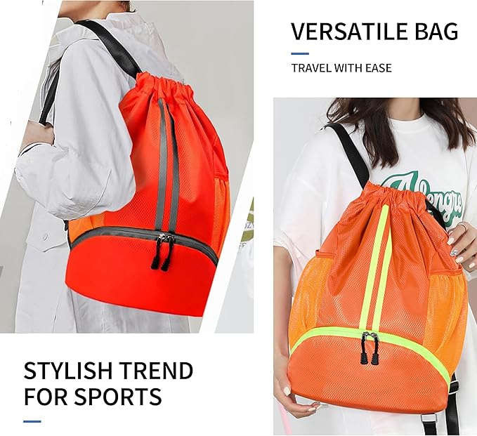 JELUTAR Drawstring Backpack Gym Bag with Shoes Compartment for Soccer, Basketball, Swim, Water-Resistant String Backpack Beach Cinch for Women Men, Red
