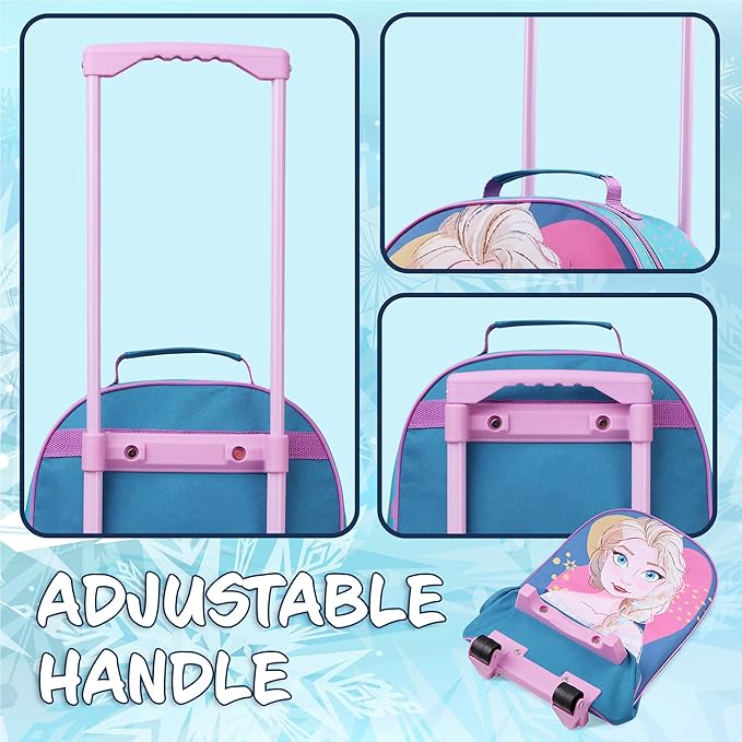 Disney Kids Rolling Luggage 16.0×11.6 in, 16‑L Carry‑On Suitcase with Wheels, Foldable Lightweight Travel Bag, Gifts for Kids (Blue Elsa)