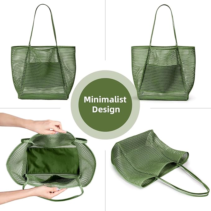 KALIDI Beach Nylon Mesh Tote Bag, Casual Tote Bag Hobo Women Foldable MAX 23L Shoulder Bag For Beach Picnic Vacation