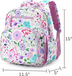 mibasies Kids Backpack for Girls: Girls Backpack 5-8 - Kindergarten Elementary School Bookbag for Girl - Flower Light Purple