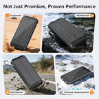Solar Power Bank 20000mAh Wireless Portable Charger Built-in 3 Cables 15W USB-C Fast Charging Black Battery Pack Compatible with iPhone, Samsung, Emergency LED Flashlights Perfect for Camping, Hiking