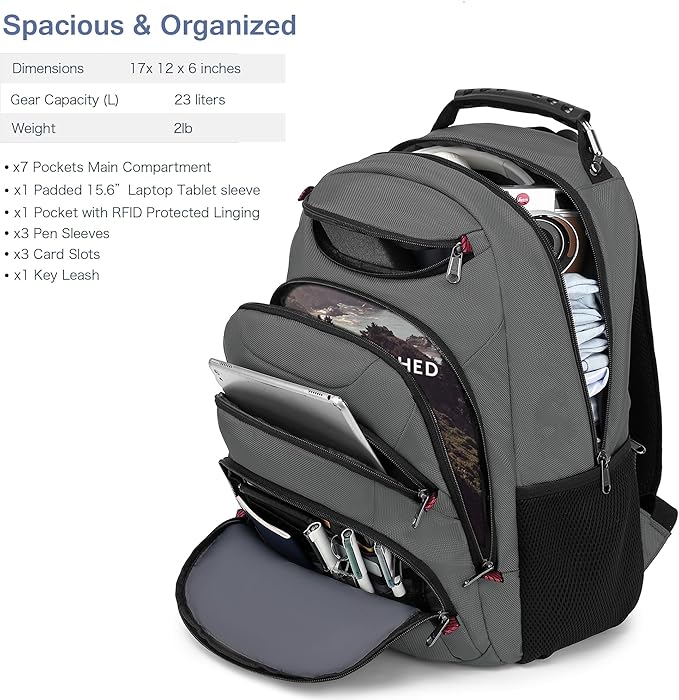 Boavan Laptop Backpack for men, 15.6 inch Laptop Bag with USB Port, Waterproof Travel Work Backpack Purse, Anti-Theft Teacher Nurse Doctor Casual Bookbags Office Business backpack，Grey