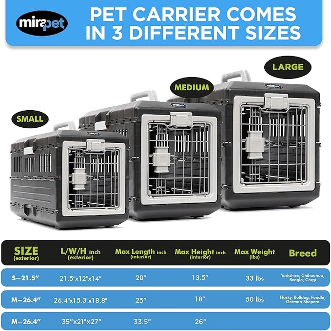 Pet Carrier & Crate, 26.4" L x 15.3" W x 18.8" H - Collapsible for Medium Cats and Dogs, Portable Hard Plastic Wall Kennel for Indoor/Outdoor Use