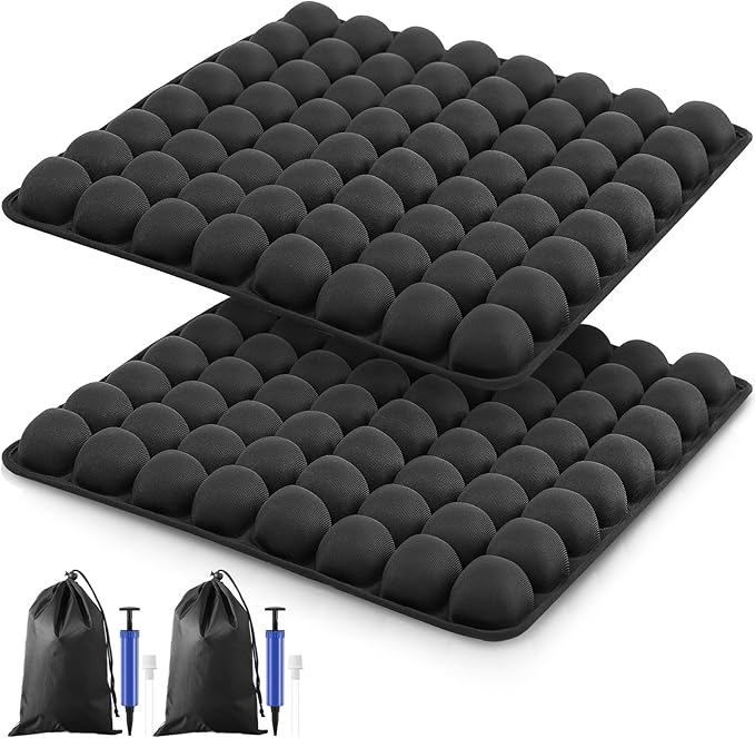 2 Pack Inflatable Travel Seat Cushion with Air Pump Storage Bags 64 Bubbles Upgrade Ergonomic Pressure Relief Airplane Seat Cushion for Long Flights Office Car Portable Lightweight Comfort Cushions