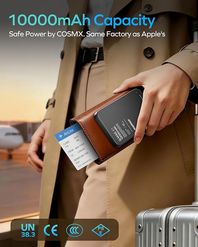 MOMAX Q.MAG Portable Charger Wireless 10000mAh, 0.5" Slim Power Bank Fast Charging Magnetic Battery Pack for iPhone Air/17 Pro Max/17 Pro/16/15/14/13/12 (1*USBC Port PD20W, No Lighting)