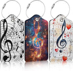 3 Pack Music Notes Staff Luggage Tags for Suitcase PU Leather Travel Luggage Tag Privacy Cover ID Label for Women Men Baggage Backpack Handbag School Bag
