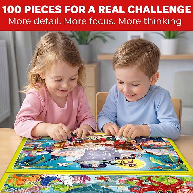 QUOKKA Magnetic Puzzles for Kids Ages 4-6 – 100 PCS Magnetic Puzzle Book for Toddlers 3-5 – 2 Puzzles & 2 Spot The Difference Maps – Search & Find Travel Games – Activity Book Toy Ocean & Pirates