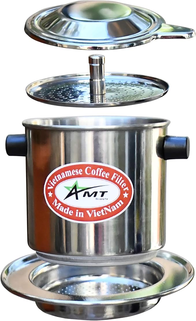 AMT 9.5 oz Coffee Maker, Phin Filter with Cork, 2-3 Servings, Screw Down Coffee Dripper for Vietnamese Style Coffee at Home or Office