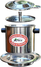 AMT 9.5 oz Coffee Maker, Phin Filter with Cork, 2-3 Servings, Screw Down Coffee Dripper for Vietnamese Style Coffee at Home or Office