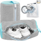 Shoe Washing Machine Bag,Laundry Shoe Bag for Washer and Dryer,Reusable Shoe Cleaning Bag for Sneakers,Tennis Shoes,With Self-locking Zipper, Microfiber Inside (Lite Grey - 2 Pack)