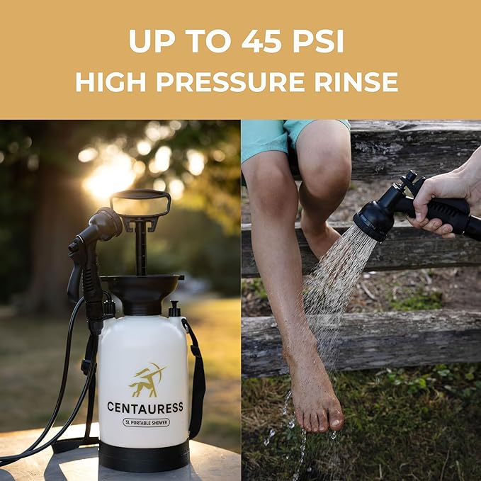 Portable Camping Shower Pump w/ Showerhead Holder and Safety Valve (45 PSI) - Portable Shower for Camping - Surf Rinse Kit - Beach Shower Pump – Camp Shower Kit - Portable Outdoor Shower Camping