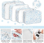 8 Set Packing Cubes for Travel, Luggage Packing Organizers Accessories Large Toiletries Bag for Clothes Shoes Cosmetics (Blue Flower)