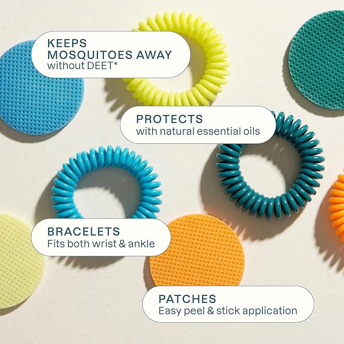 Cliganic Mosquito Repellent Bracelet Stickers Pack for Kids & Adults Multi Color, Natural DEET-Free, Essential Oil Infused 20 Bands with 30 Patches, Citronella Scent