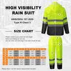ProtectX High Visibility Waterproof Rain Gear for Men and Women, Hi Vis Reflective Safety Rain Jacket and Pant Suits Workwear