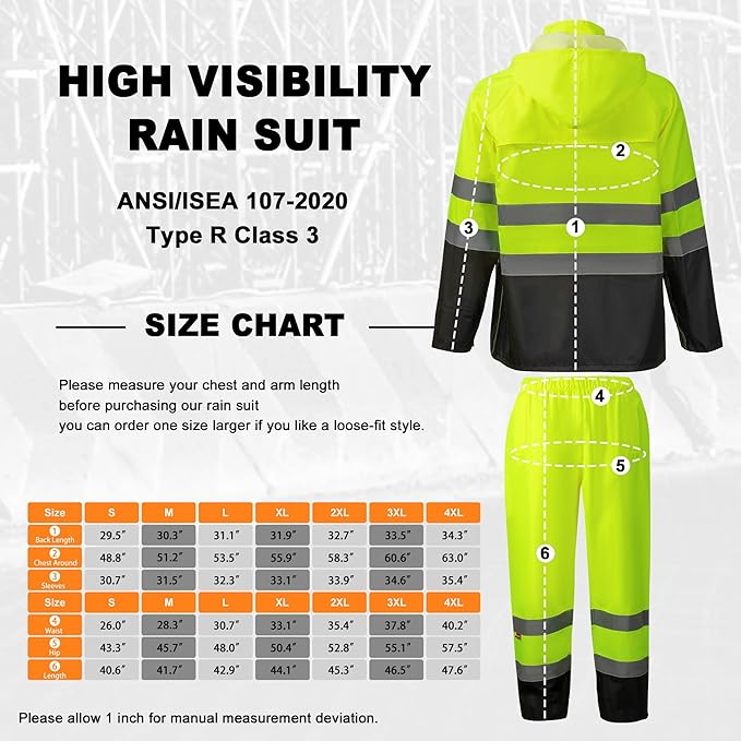 ProtectX High Visibility Waterproof Rain Gear for Men and Women, Hi Vis Reflective Safety Rain Jacket and Pant Suits Workwear