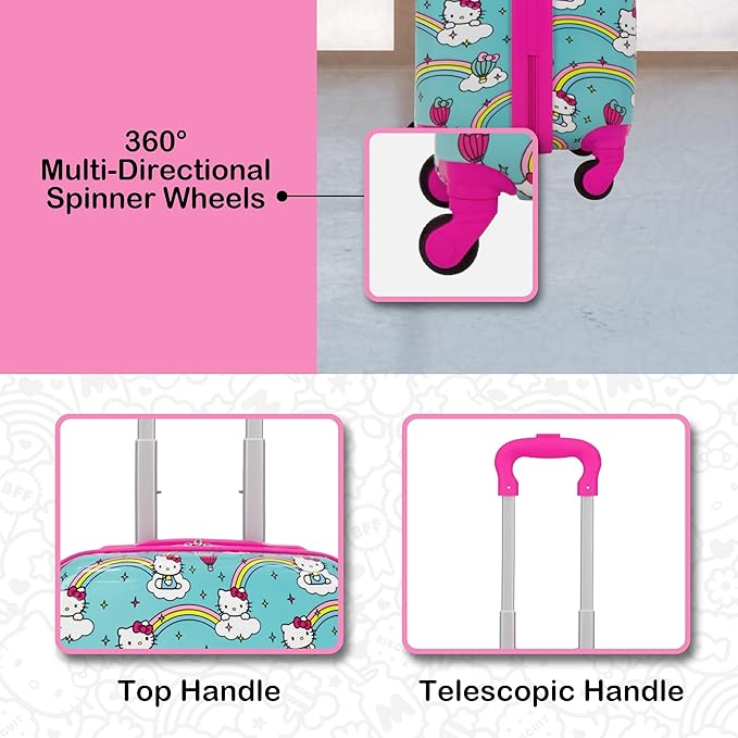 FUL Hello Kitty 21 Inch Kids Carry On Luggage, Hardshell Rolling Suitcase with Spinner Wheels, Multi