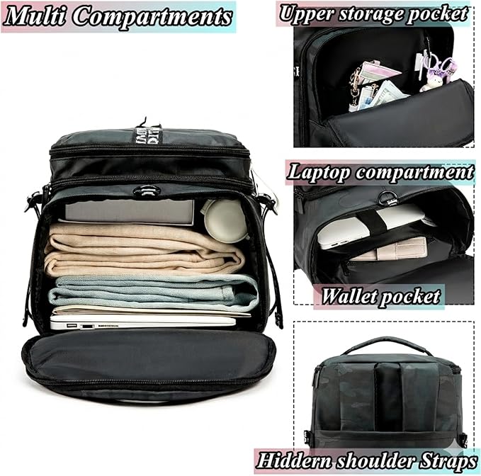 Gym Duffle Bag Backpack with Shoe Compartment,4 ways Travel Backpack for Women and Men,Multi-Functional Weekender bag with Waterproof Layer&Laptop Compartment for Fitness, Travel,Camping
