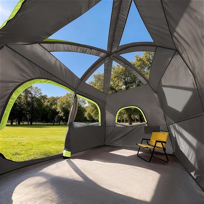 CAMPROS CP Upgraded 6/8 Person Camping Tents, Waterproof Windproof Family Tent with Larger Mesh Windows & Door, Double Layer, Easy Set Up, All-Season Dome Tent with Top Rainfly & Carry Bag