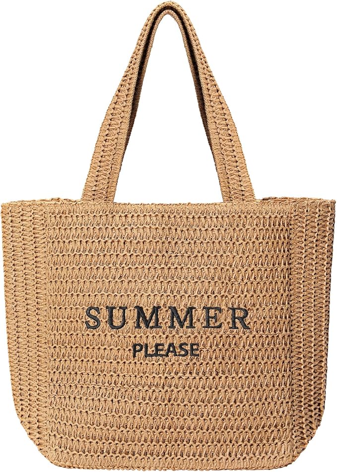 Tavaleu Straw Beach Bags for Women, Large Beach Bag Summer Woven Tote Bag Travel Shoulder Handbags for Holiday