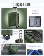 LIGHT FLIGHT Luggage Sets, 3 Piece Durable Suitcase Set with Spinner Wheels, 3 Pcs Hardside Lightweight luggage with TSA Lock, Large Checked Travel Suitcases, 20/24/28 Inch, Pine Green
