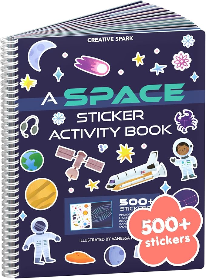 CUPKIN Outer Space Sticker Book for Kids 2-4, 500+ Kids Stickers 12 Coloring Pages, 12 Side by Side Scenes, Fun Toddler Travel Activity Coloring and Sticker Books for Ages 4-8 + 8-10