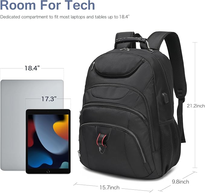 Extra Large Laptop Backpack for Men,37L Gaming Laptop Backpack,18.4Inch Travel Backpack with USB Charging Port, Business Flight Approved -Big Capacity Computer Bag College Bookbag, Black Black