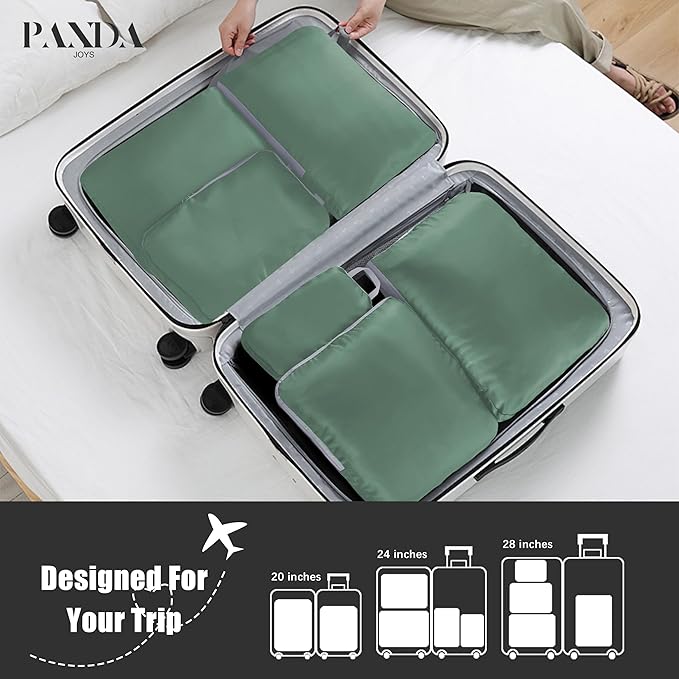 PANDA JOYS 4 Set Compression Packing Cubes Travel - Travel Accessories Expandable Packing Organizers for Carry On - Essentials Luggage Bags - Green