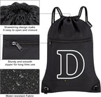 HOLYLUCK Drawstring Bags Initial Backpack Sackpack Cinch Bags for Sports, Gym, Travel, Beach (Black-D)