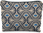 Boho Makeup Bag Gifts for Women, Sunset Leaf Aesthetic Makeup Pouch(Blue)