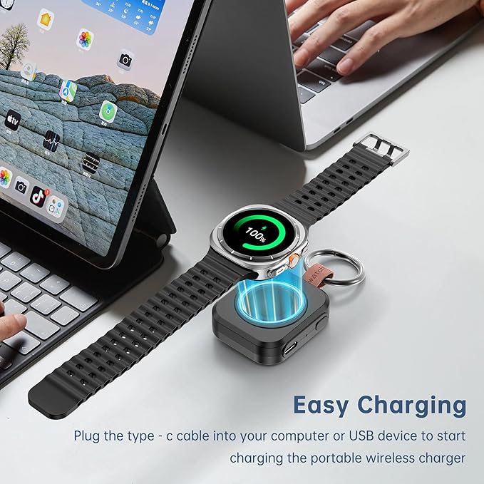 for Samsung Galaxy Watch Charger,1200mAh Portable Charger for Samsung Galaxy Watch 8/8 Classic/7/Ultra/6/6 Classic/5/5 Pro/4/3,Active 2/1 (Black)