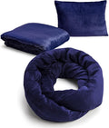 NAPRO 3‑in‑1 Travel Blanket Pillow Scarf – Convertible 50×80″ Blanket, 12×16″ Pillow, 80″ Infinity Neck Pillow – Lightweight, Plush – Navy Blue