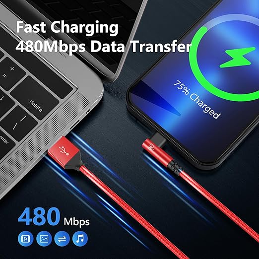 3Pack 90 Degree Lightning Cable, iPhone Charger Cable 6ft, [Apple MFi Certified] Long Cable Fast Charging Cord Compatible for iPhone 14/13/12/11/Pro/Max/Mini/X/Plus/8/7/6/Plus - Red