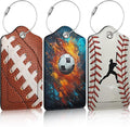 3 Pack American Football Baseball Luggage Tags for Suitcase Soccer PU Leather Travel Luggage Tag Privacy Cover ID Label for Women Men Baggage Backpack Handbag School Bag