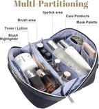 BOYATU Travel Makeup Bags Cosmetic Organizer Bag: 3-Set Large Capacity Make up Bag - PU Leather Toiletry Bags for Women - Wide Open Portable Pouch with Divider & Handle (A-Black)