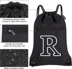 HOLYLUCK Drawstring Bags Initial Backpack Sackpack Cinch Bags for Sports, Gym, Travel, Beach (Black-R)