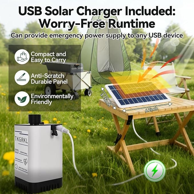 11PCS Portable Shower with Heater for Camping Shower Tent Set, 1500W Immersion Heater with Auto Shut-Off, 6000mAh Rechargeable Portable Shower with 5 Gallons Foldable Bucket, USB Solar Charging Panel