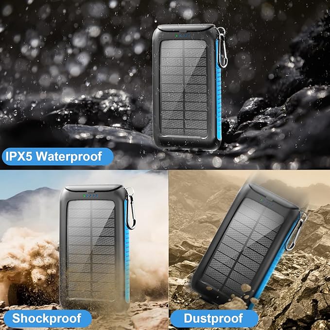 Solar Power Bank 49800mAh Portable Solar Phone Charger with LED Flashlight/15W Fast Charge USB C Waterproof External Backup Battery Pack for All Cell Phones & Electronic Devices