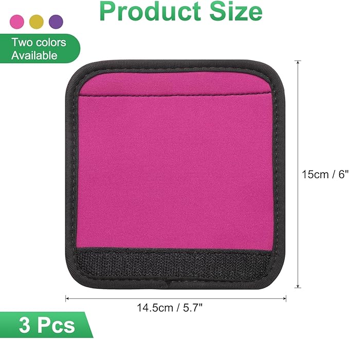 uxcell 3 Pcs Luggage Handle Wrap for Suitcase, Neoprene Handbag Grip Cover Protector Luggage Identifiers Suitcase Handle Wraps for Luggage Shopping Bag Travel Bags, Yellow/Purple/Rose Red