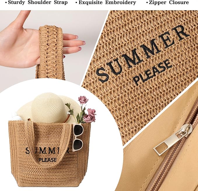Tavaleu Straw Beach Bags for Women, Large Beach Bag Summer Woven Tote Bag Travel Shoulder Handbags for Holiday