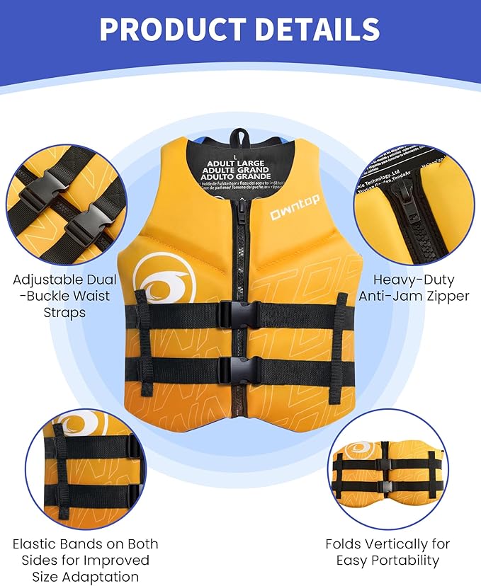 Owntop Swim Vest Adult Water Sport Vest Neoprene Floaties for Swimming, Boating, Kayaking, Fishing | Adjustable Zipper Dual Buckle Foldable Buoyancy Jacket