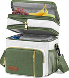 MIYCOO Lunch Bag & Lunch Box for Women Men - Double Deck Leakproof Insulated Soft Large Adult Camping Cooler Bag for Work, Beach, Picnic, Travel (Green White, 15L)