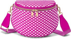 Trendy Woven Checkered Crossbody Bum Bag for Women，PU Leather Checkered Purse Fanny Packs Belt Bag (Woven Bum Bag - Rose White)