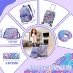 Kids Luggage with Spinner Wheels 5 Piece Carry on Suitcases for Girls Backpack with Lunch Box Pencil Case 16" Toddler Suitcase Set Airline Approved (Blue Purple Leopard)
