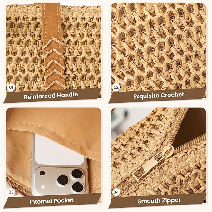 Trifabricy Beach Bags for Women, Large Straw Beach Bag, Beach Tote Bag Shoulder Handbags, Straw Bag Beach Purse for Summer