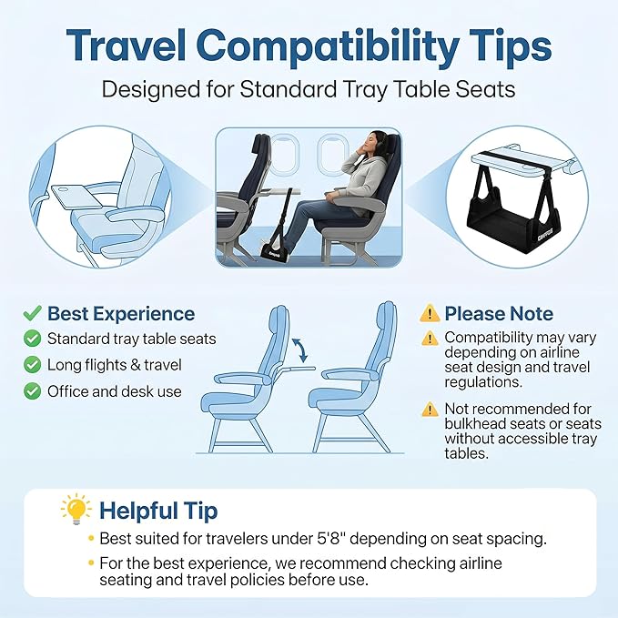 2 Pack Airplane Foot Hammock, No-Collapse Foot Hammock for Plane Travel, Thickened Bamboo Airplane Foot Rest, Adjustable Footrest for Office, Long Flight