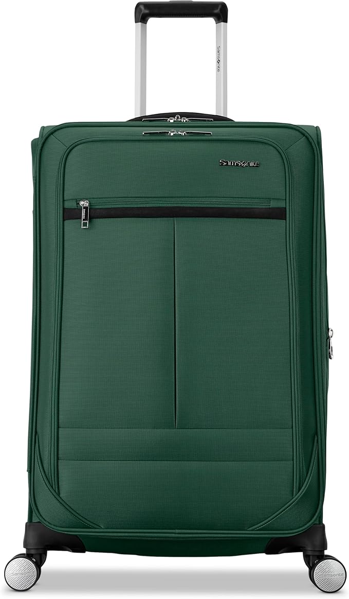 Samsonite Soft-Sided 25-Inch Lightweight Medium Checked Expandable Element Suitcase: Durable, 360° Spinner Wheels, Adjustable Telescopic Handle, 2 Front & 1 Side Pocket- Bistro Green